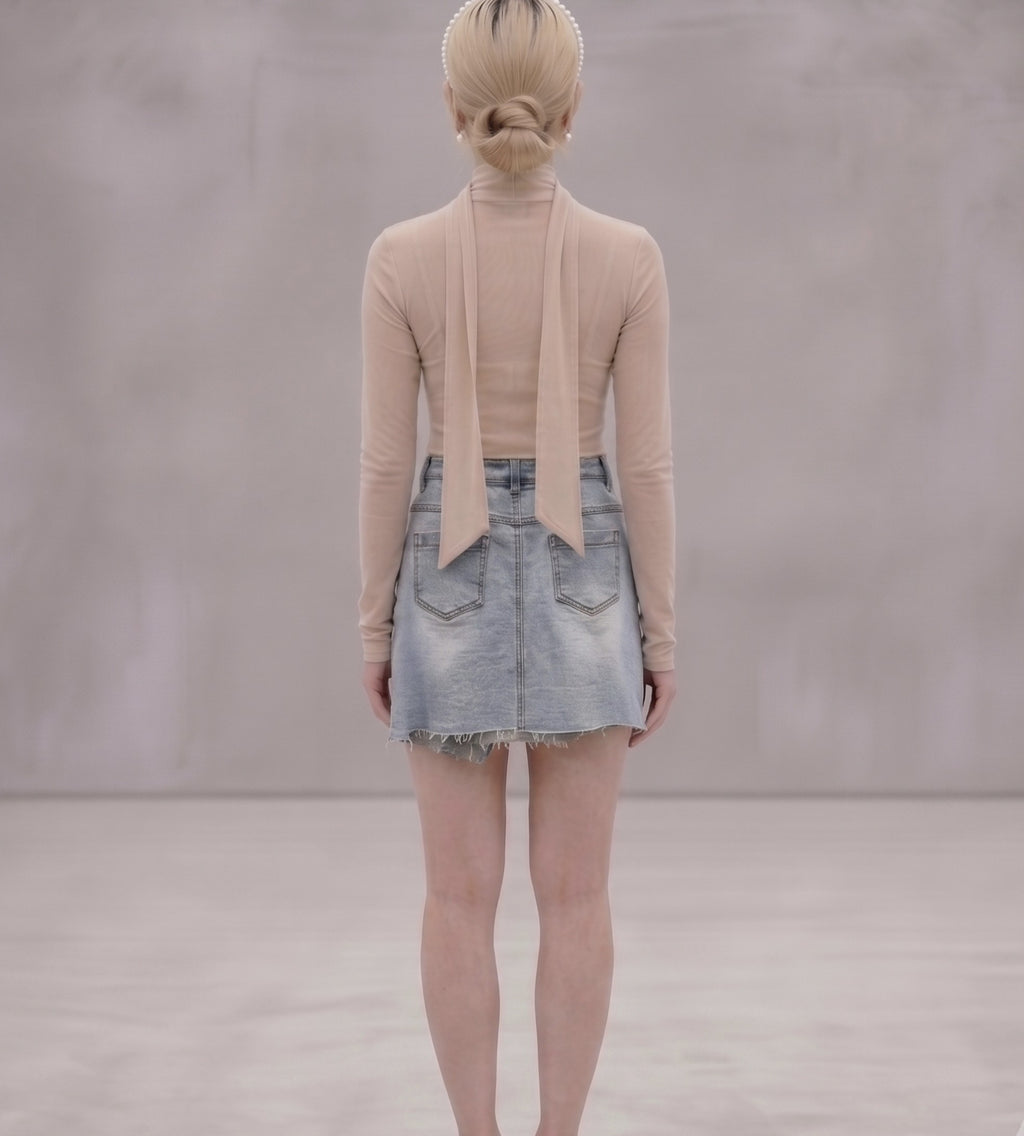 A-symetric denim mini skirt