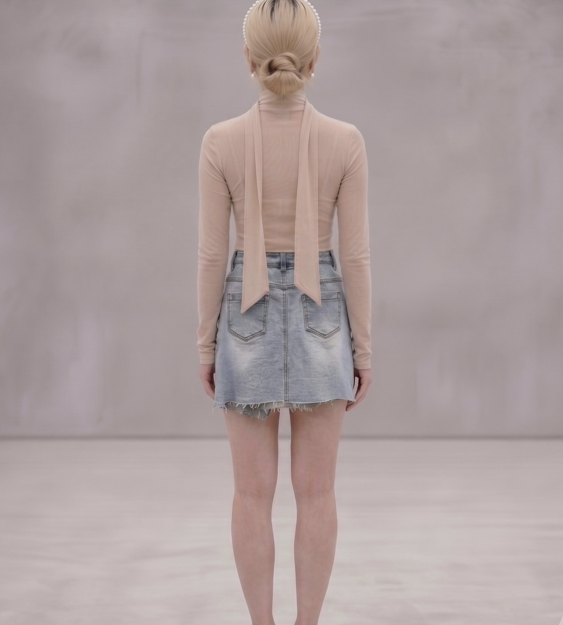 A-symetric denim mini skirt