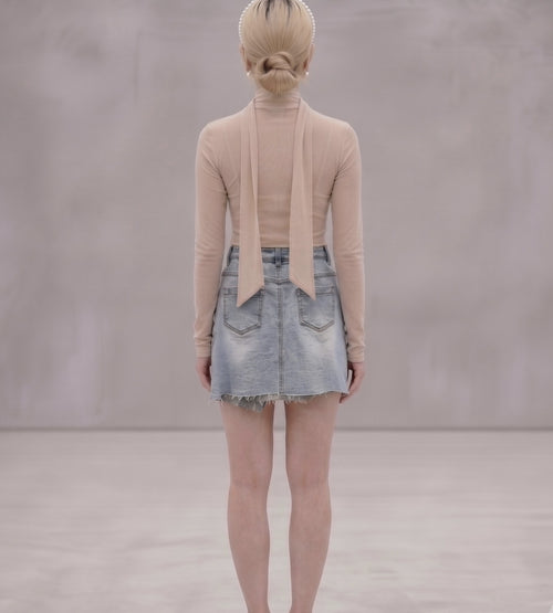 A-symetric denim mini skirt