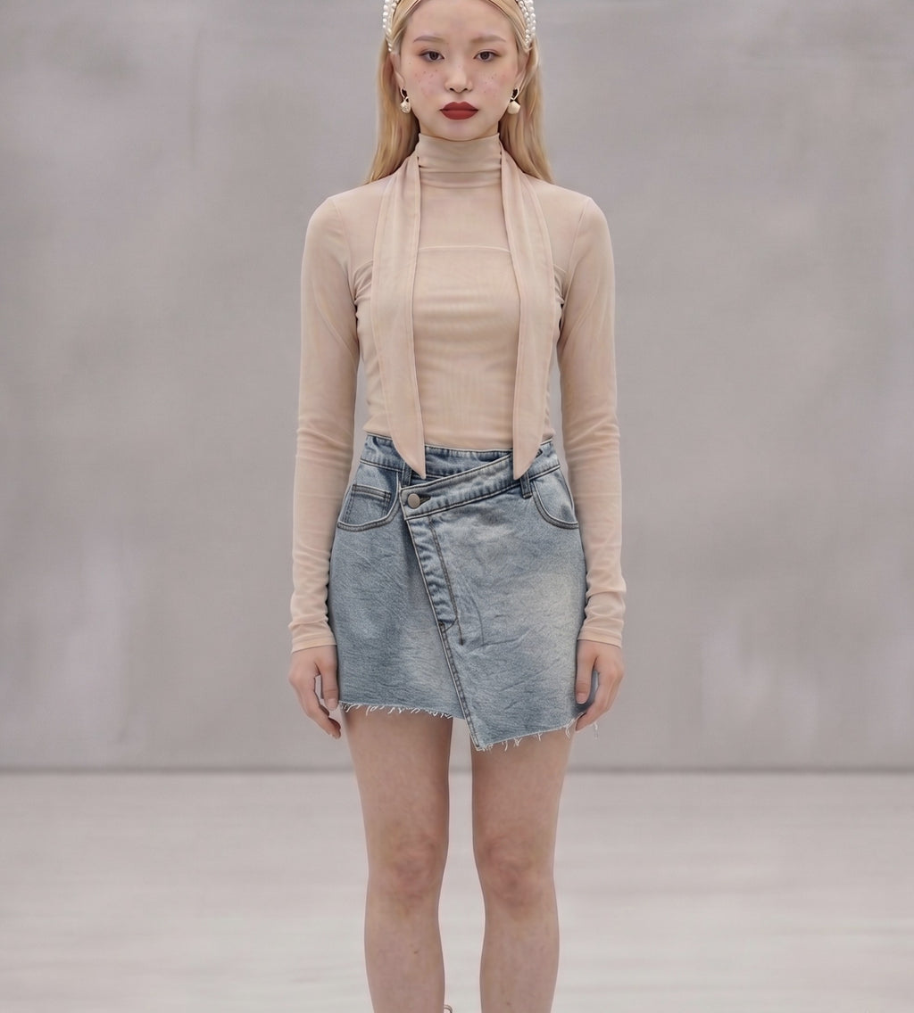 A-symetric denim mini skirt