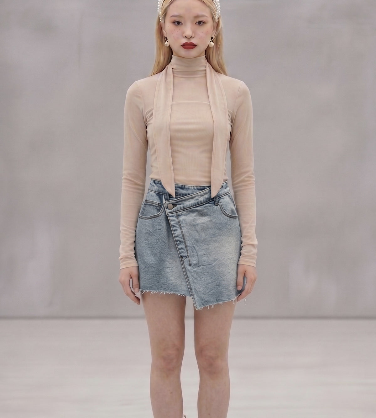 A-symetric denim mini skirt