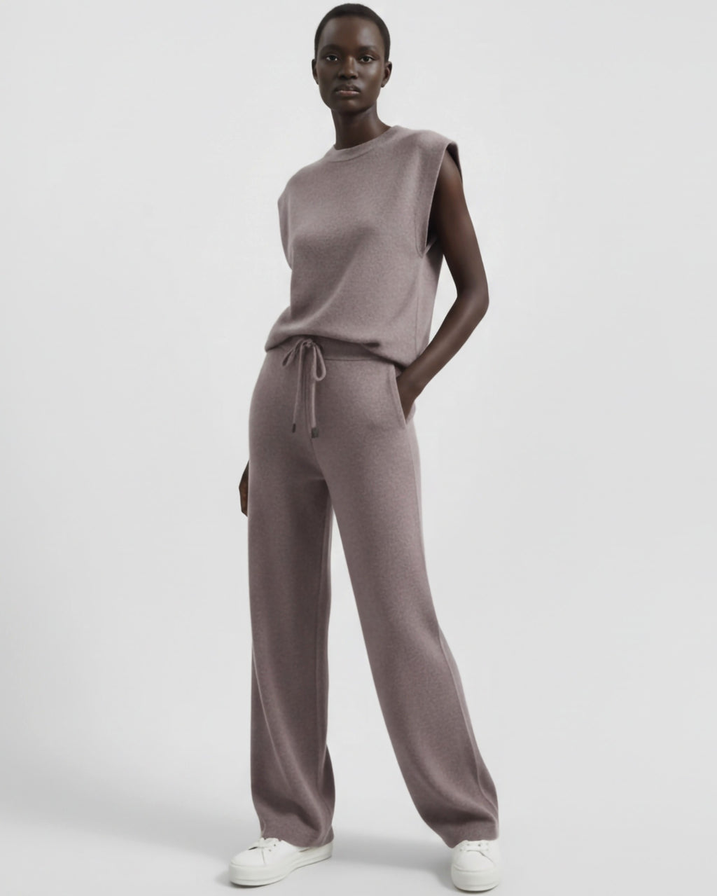 Extended shoulder sweater jumpsuit