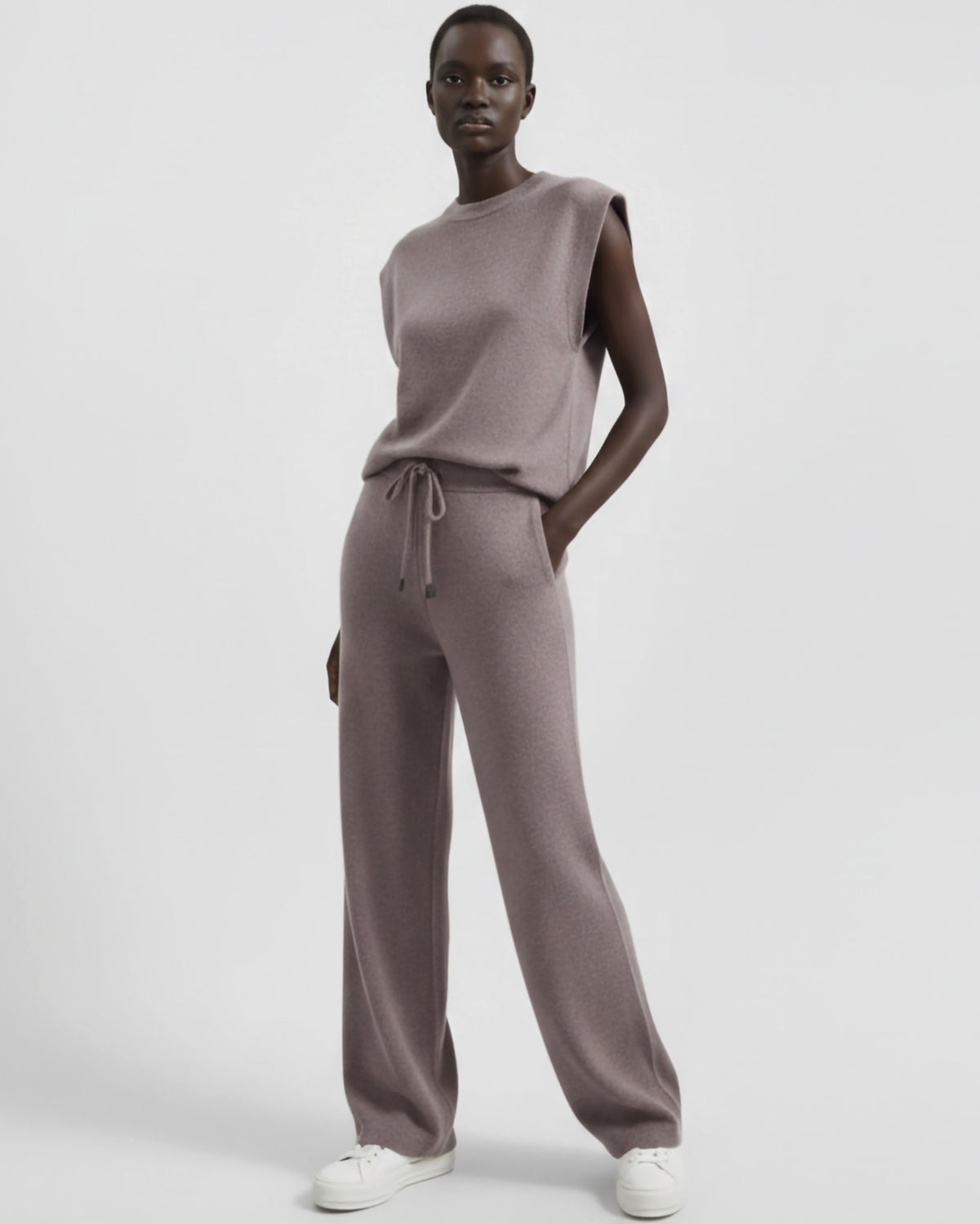 Extended shoulder sweater jumpsuit