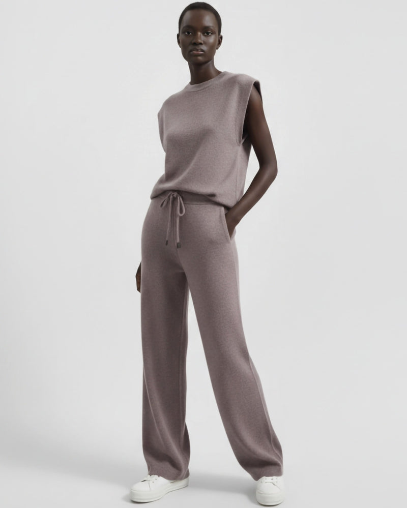 Extended shoulder sweater jumpsuit