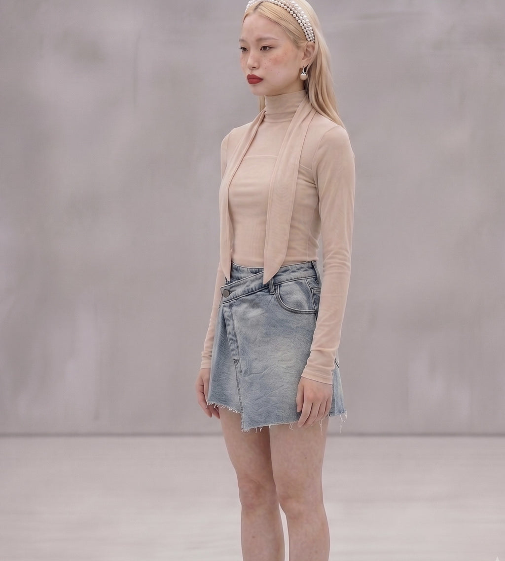 A-symetric denim mini skirt