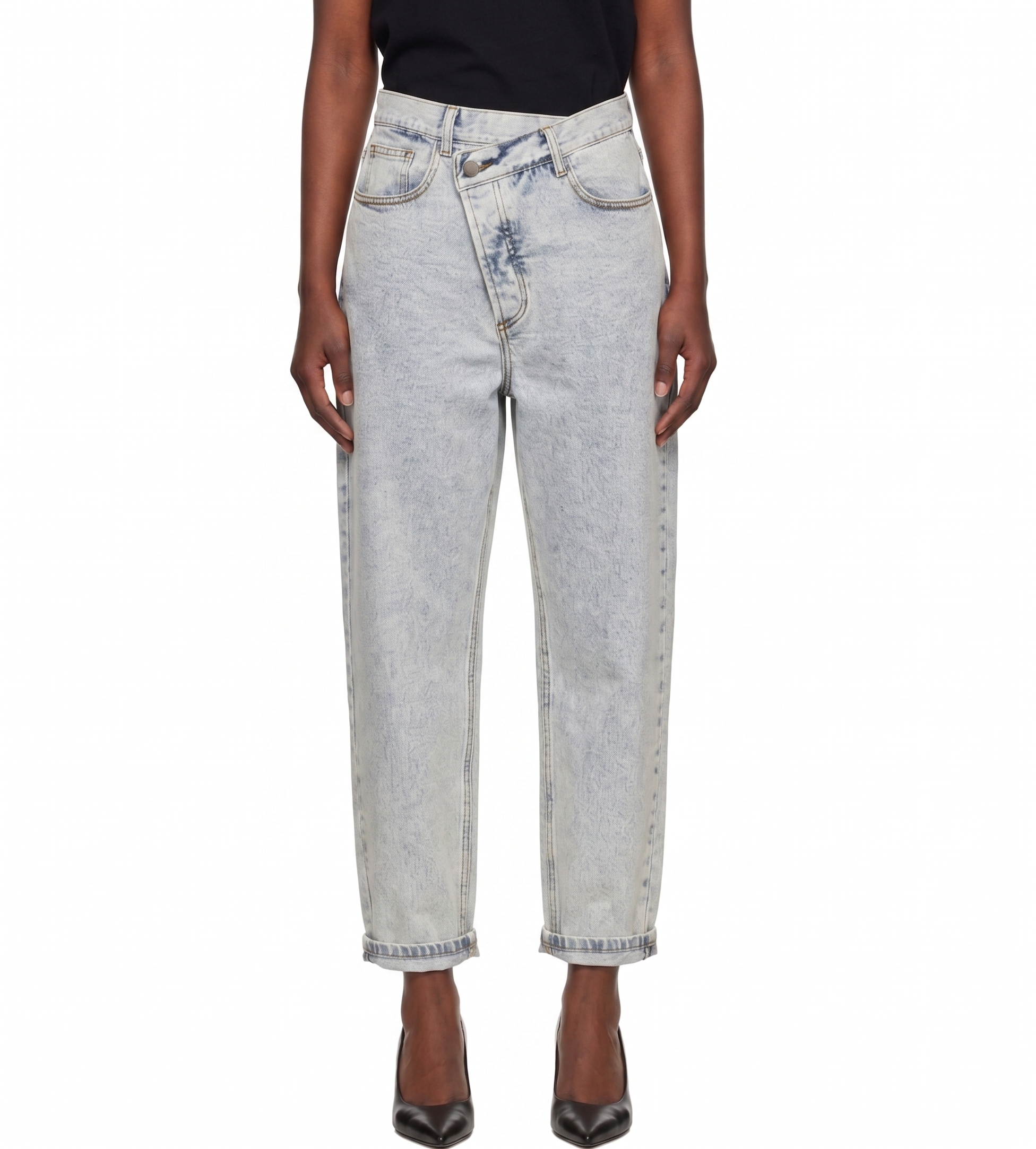 Asymmetric waist denim pant