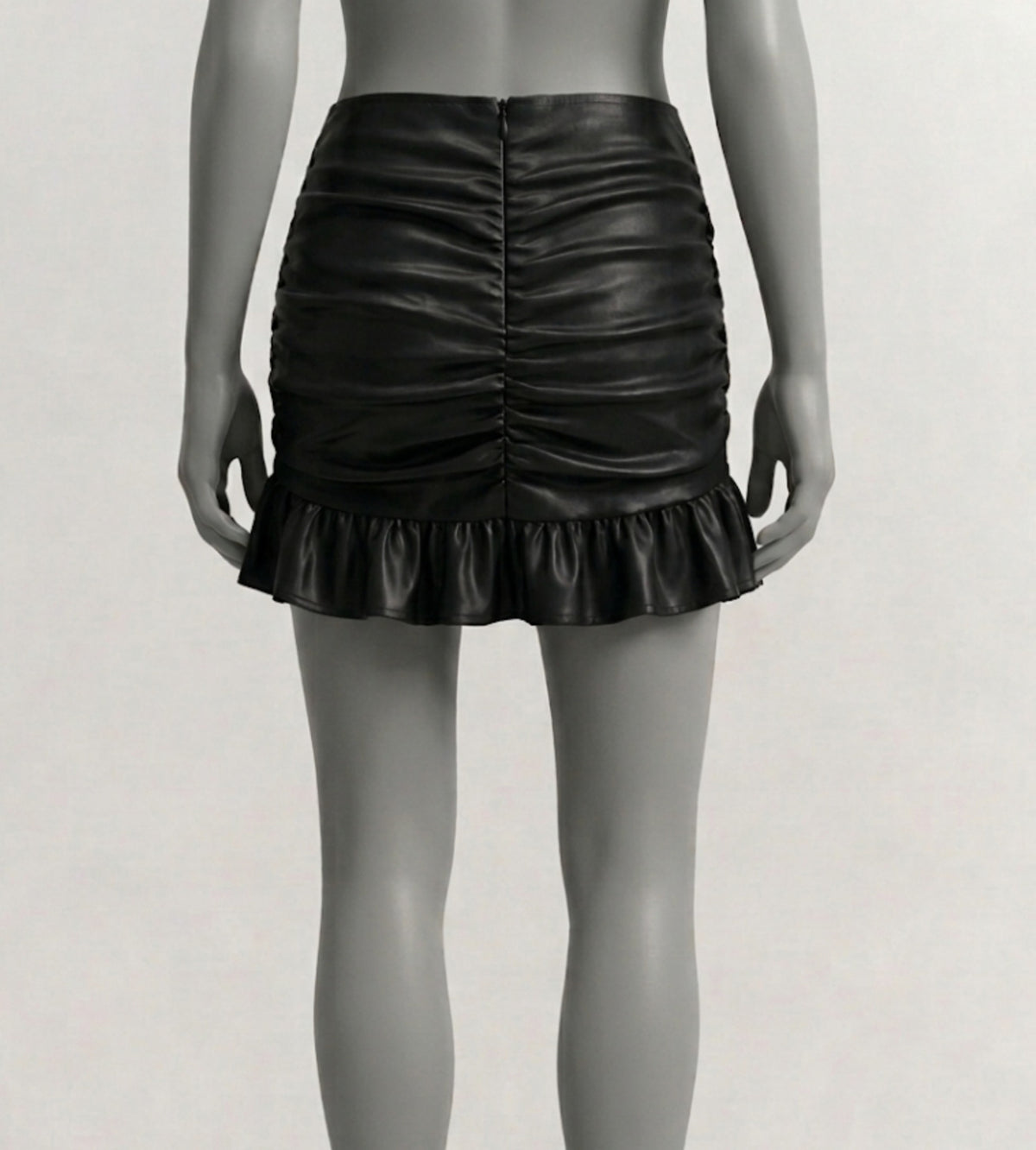 Faux leather shirred detail mini skirt