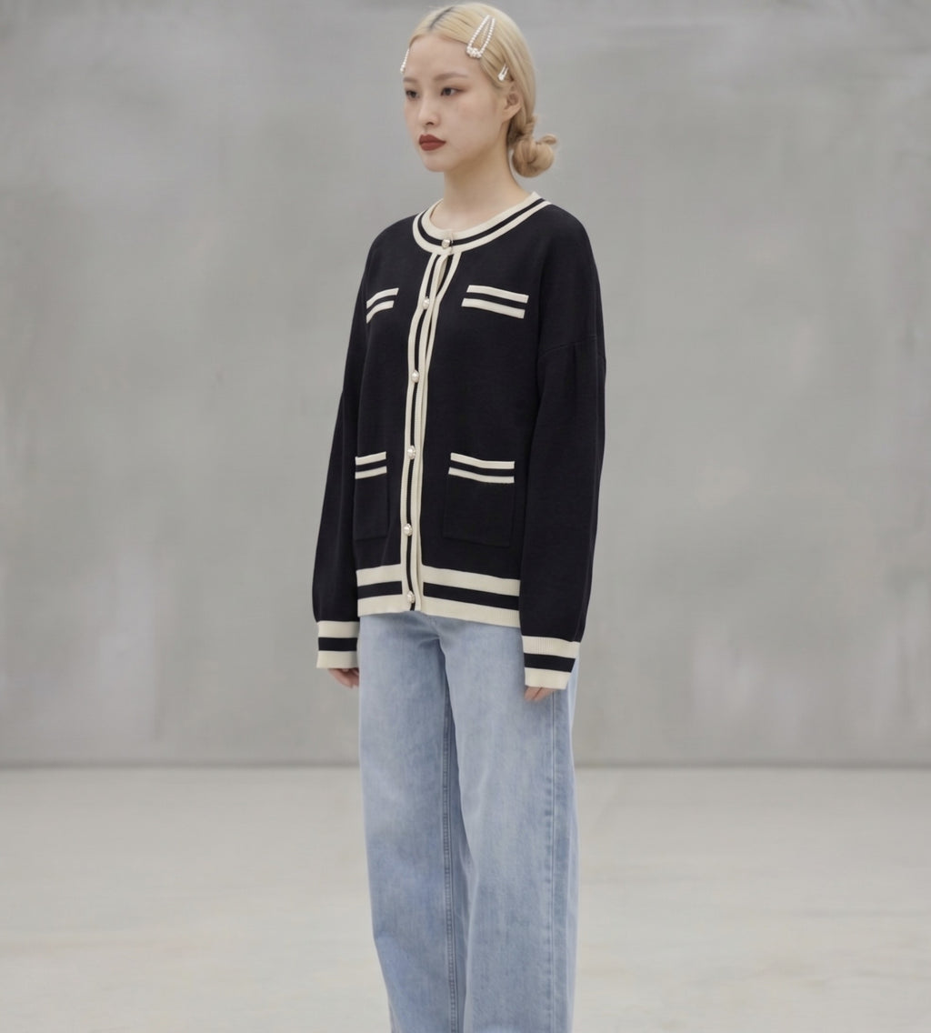 Stripe contrast easy cardigan