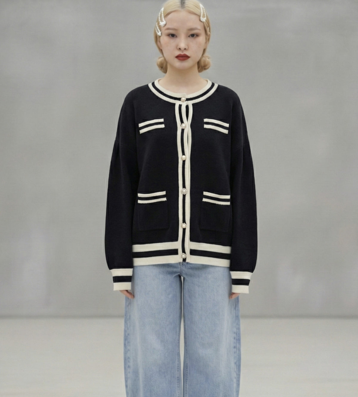 Stripe contrast easy cardigan