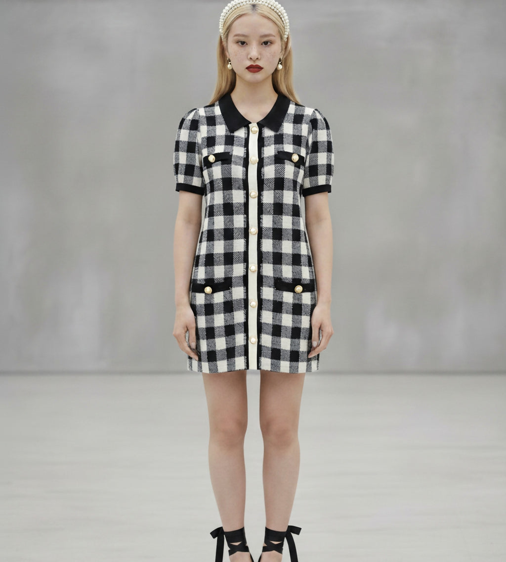 short sleeve plaid mini dress