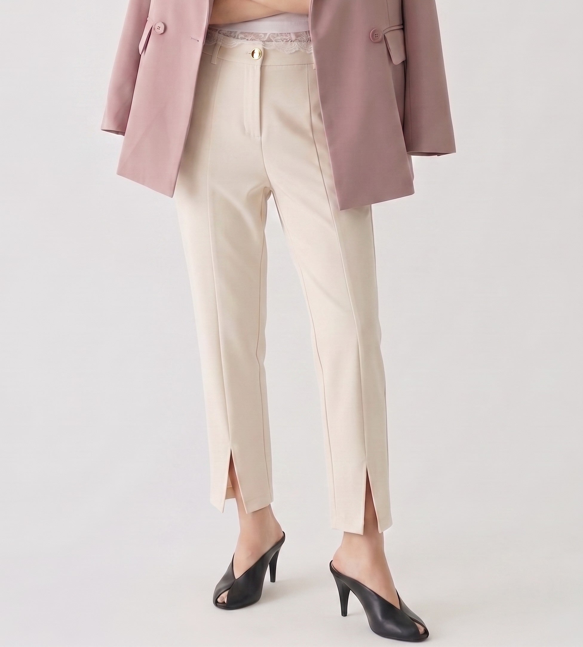 cream pant with gold button