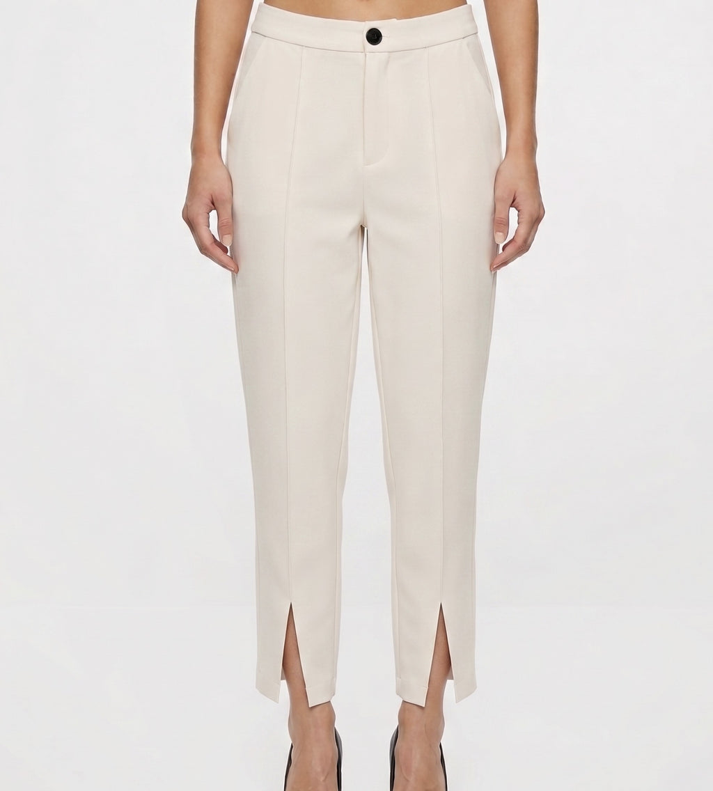 cream pant with gold button