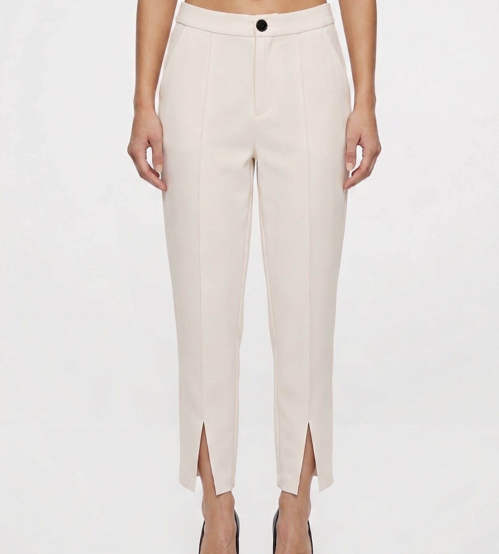 cream pant with gold button