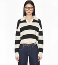 Long sleeve distressed hem effect stripe top