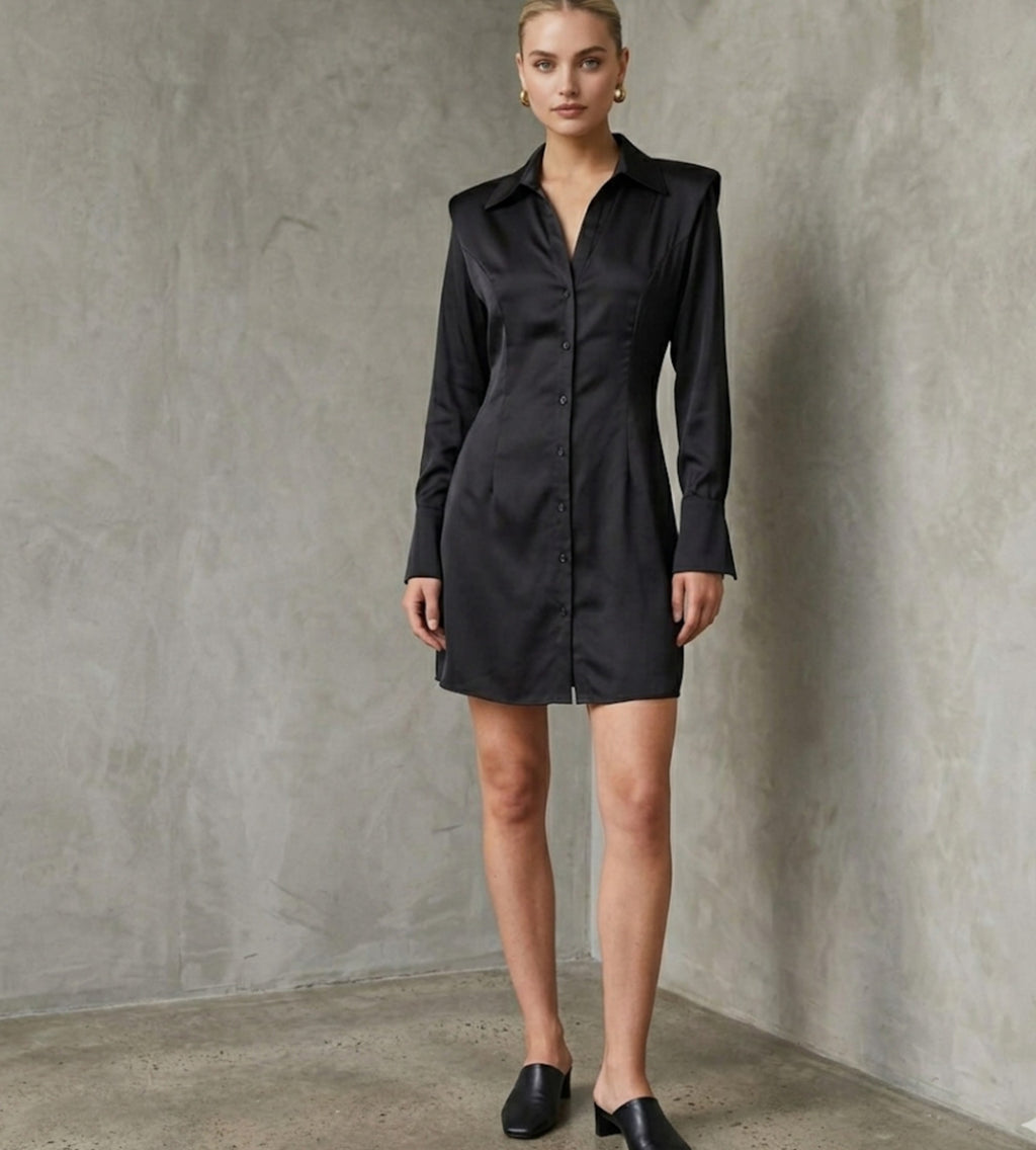 Shoulder padded woven dress