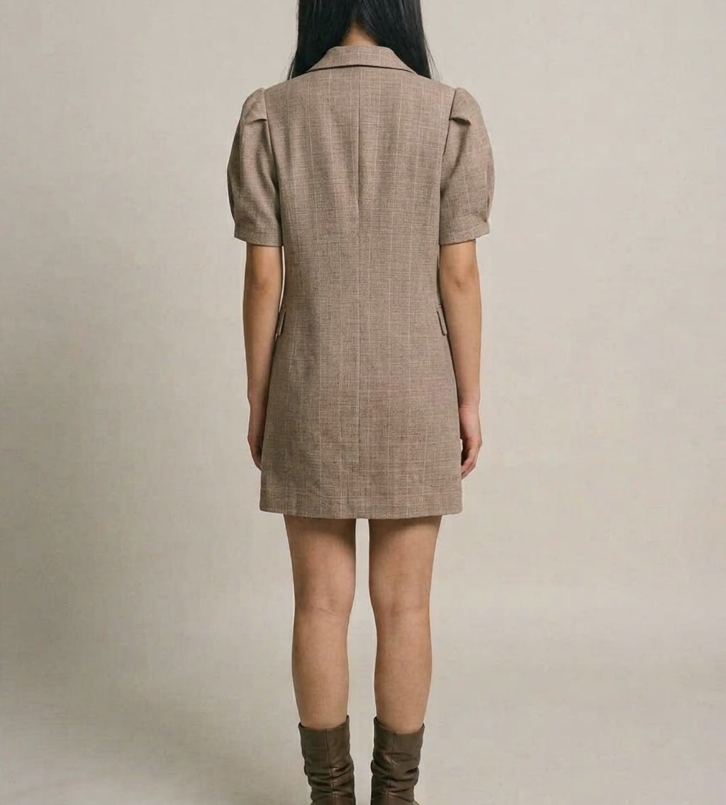 Puff sleeve plaid dress
