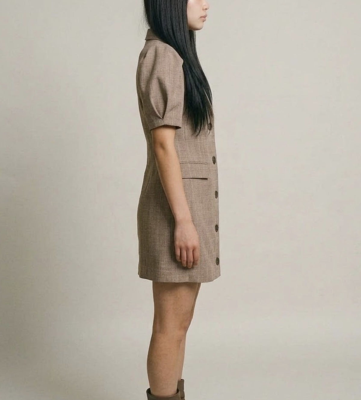 Puff sleeve plaid dress