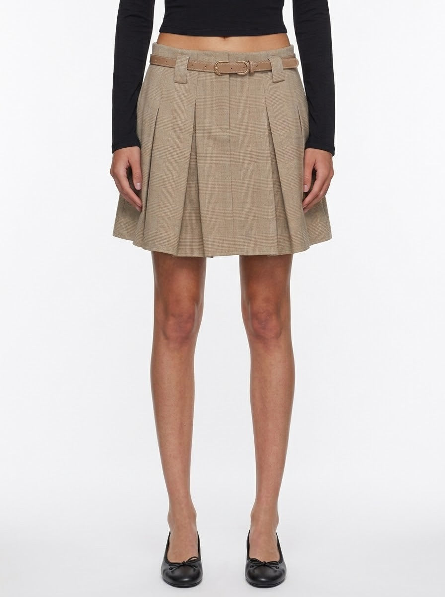 Plaid mini skirt w/ belt