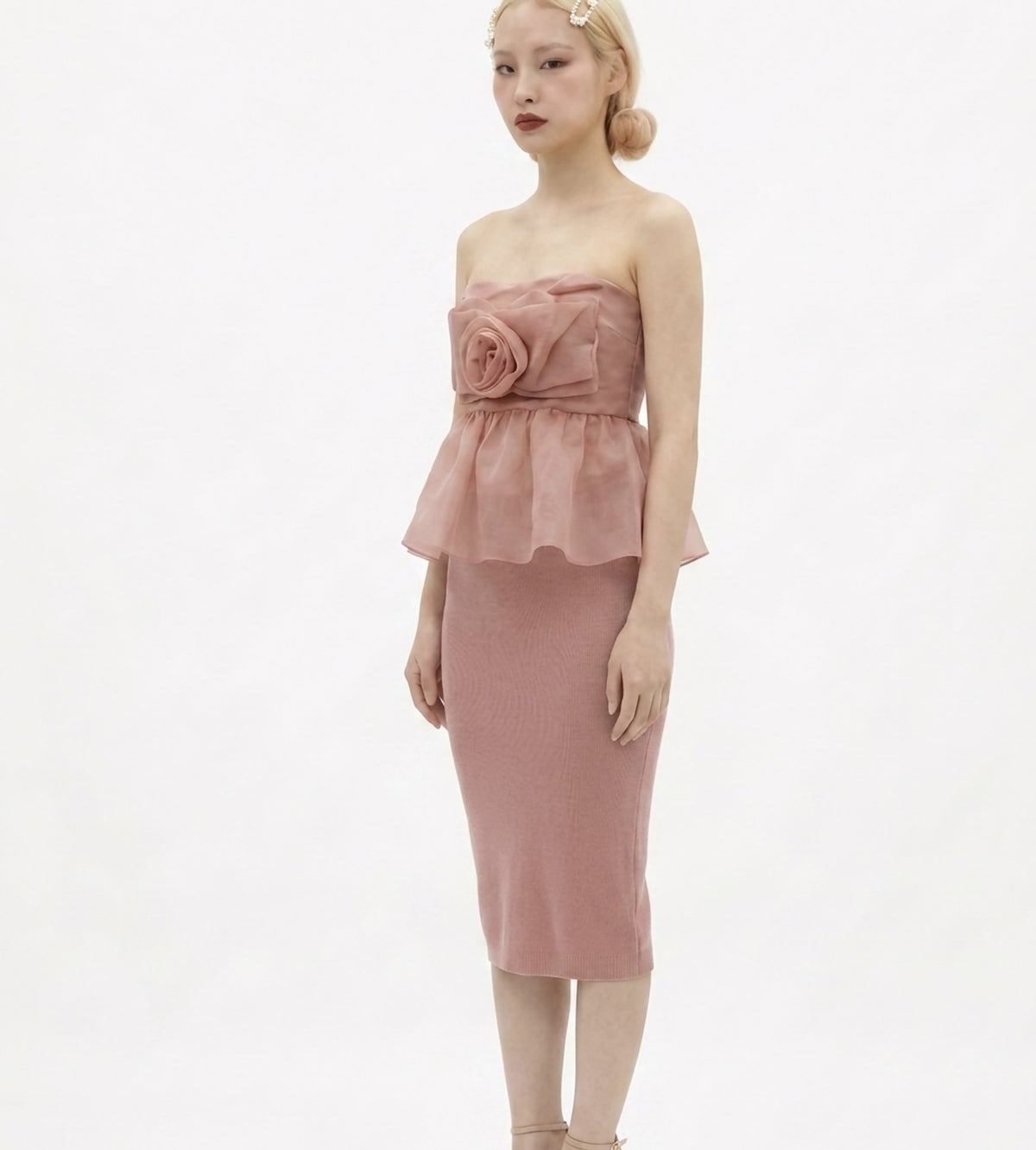 Floral detail organza tube top