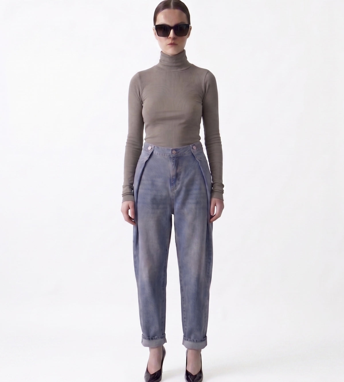 Folded detail denim pants