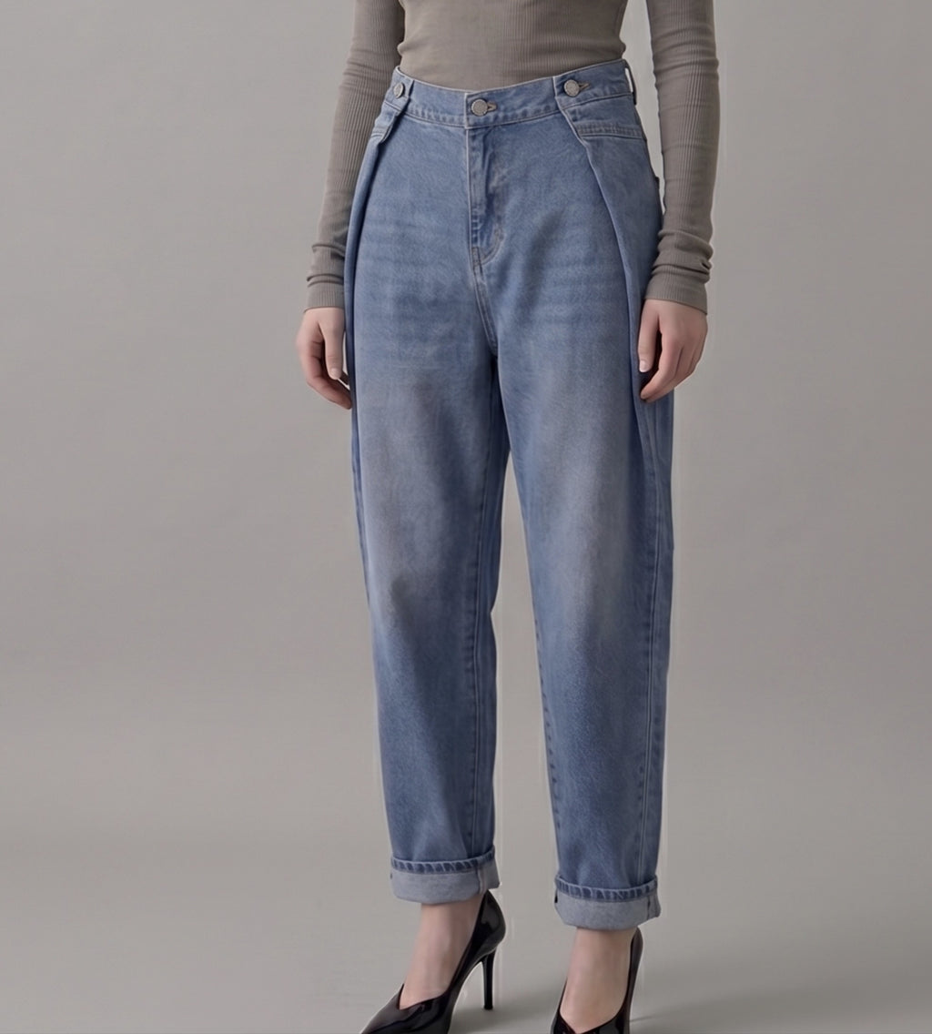 Folded detail denim pants
