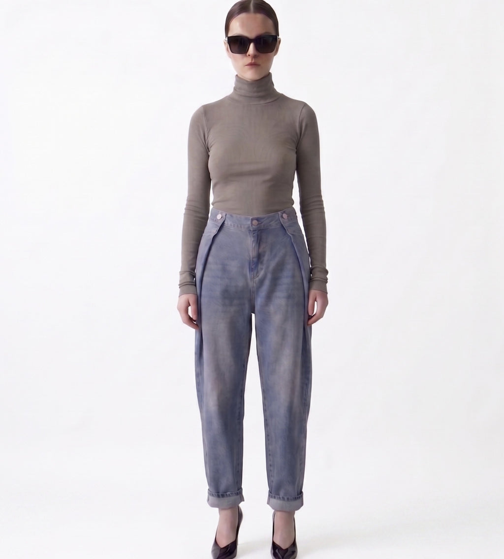 Folded detail denim pants