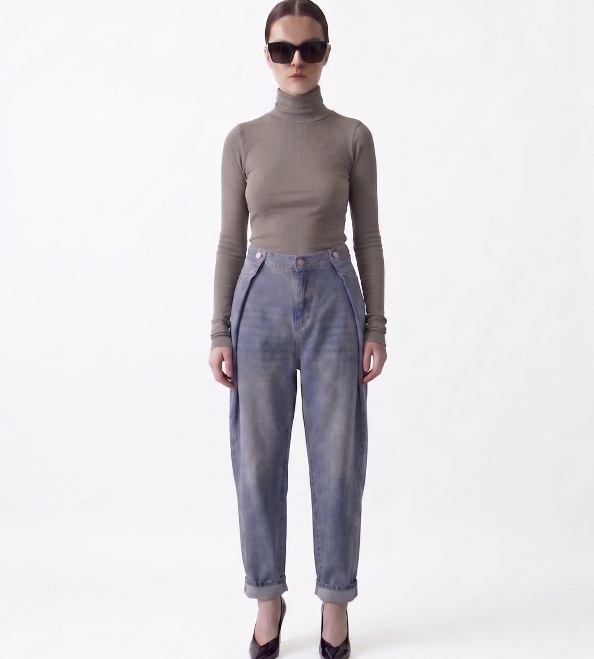 Folded detail denim pants