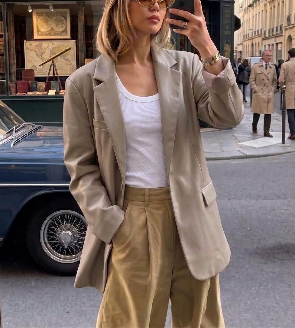 Belted leather blazer