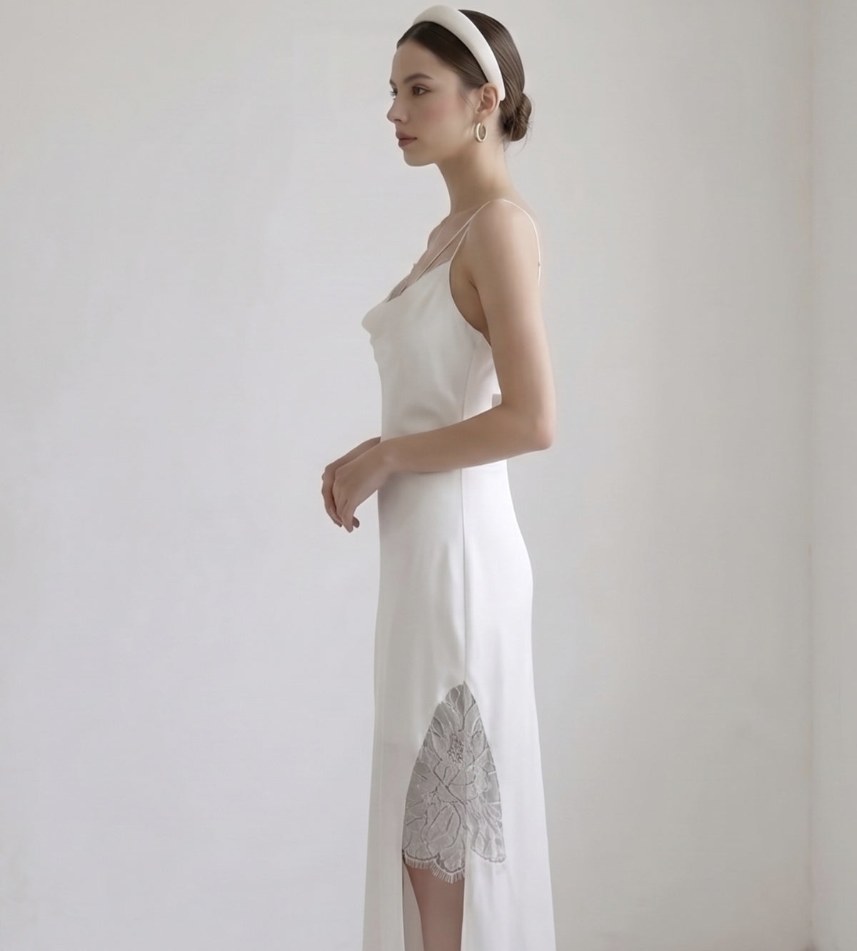 Lace inset cowl neck dress