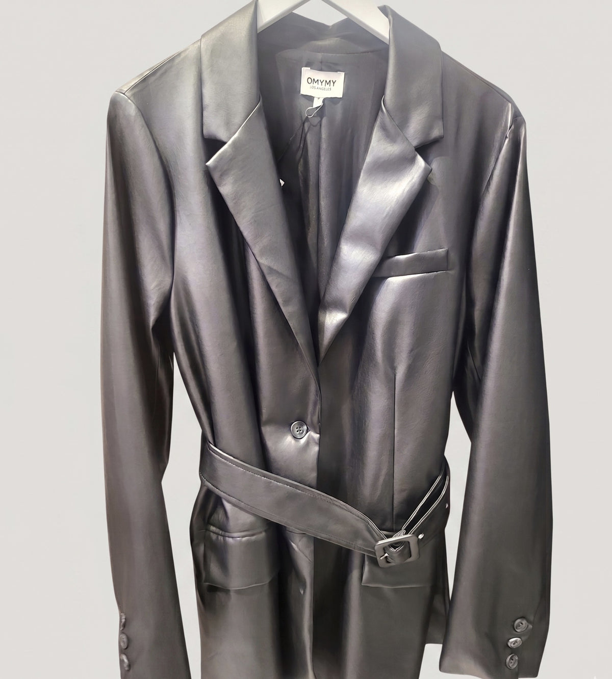 Belted leather blazer