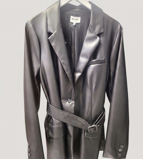Belted leather blazer