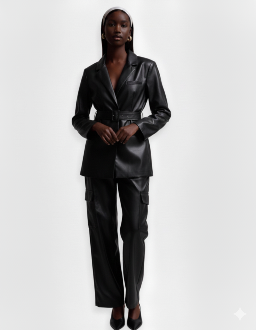 Belted leather blazer