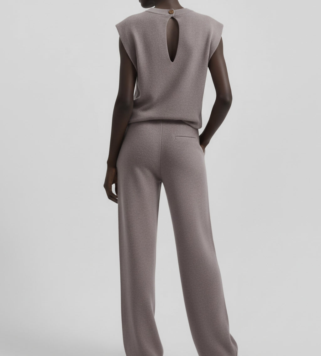 Extended shoulder sweater jumpsuit