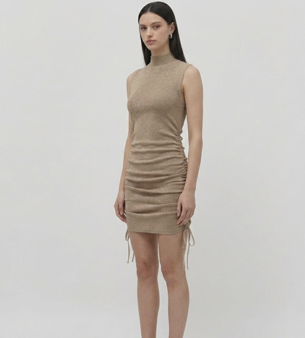 Sleeveless mock neck shimmered sweater dress