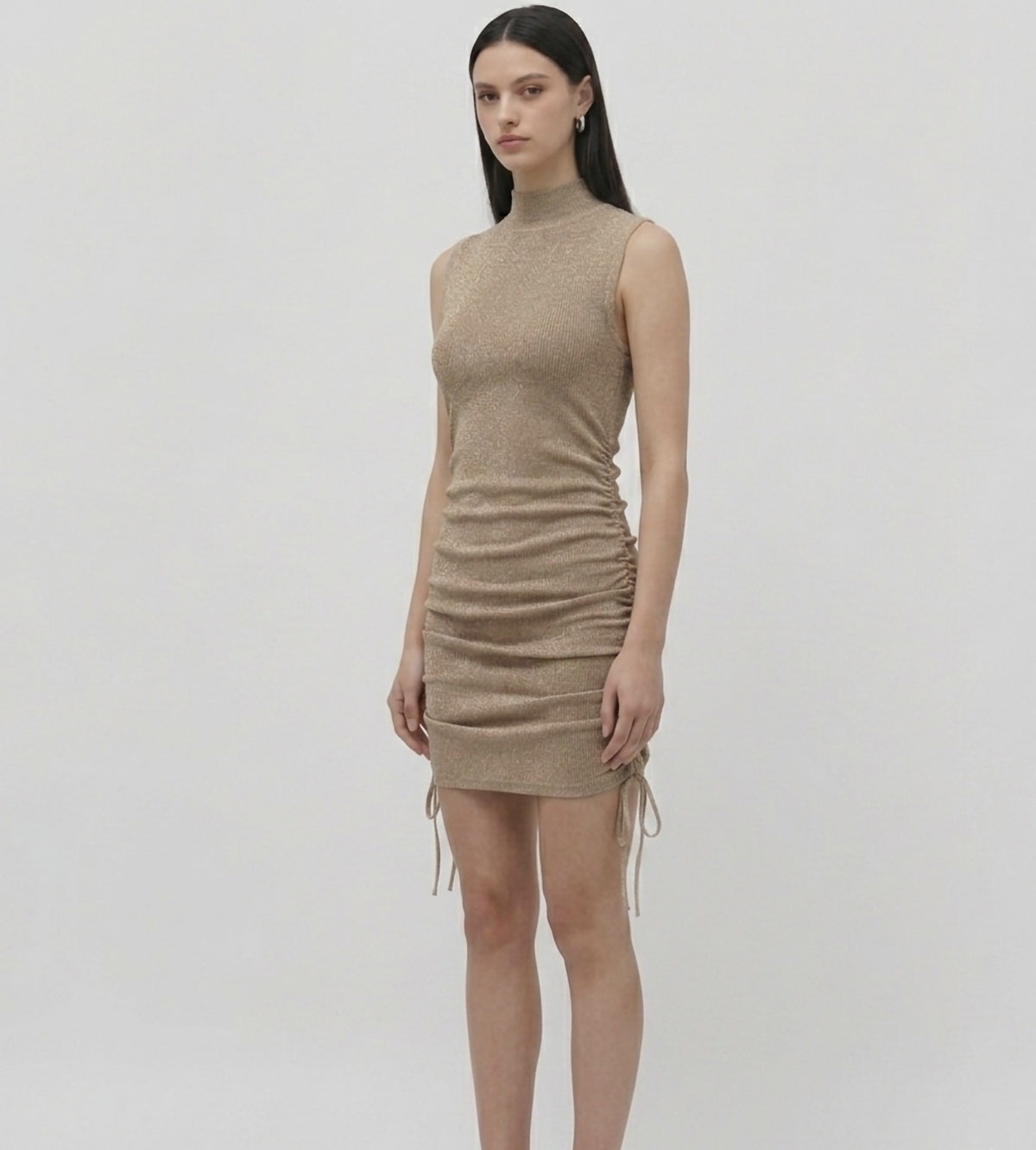 Sleeveless mock neck shimmered sweater dress