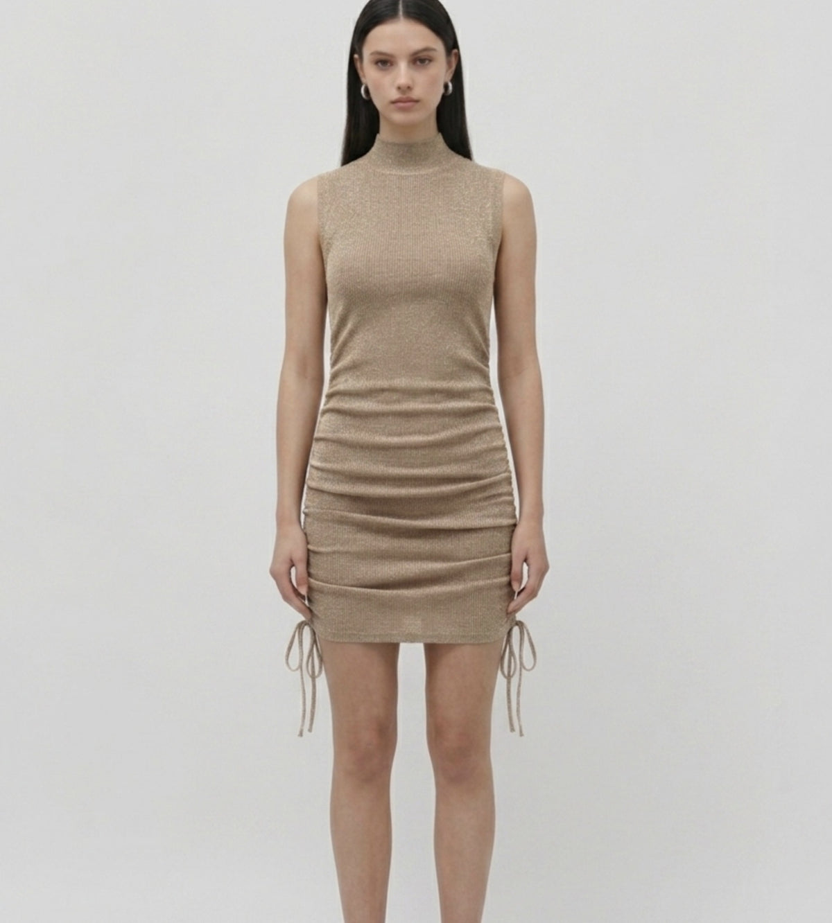 Sleeveless mock neck shimmered sweater dress