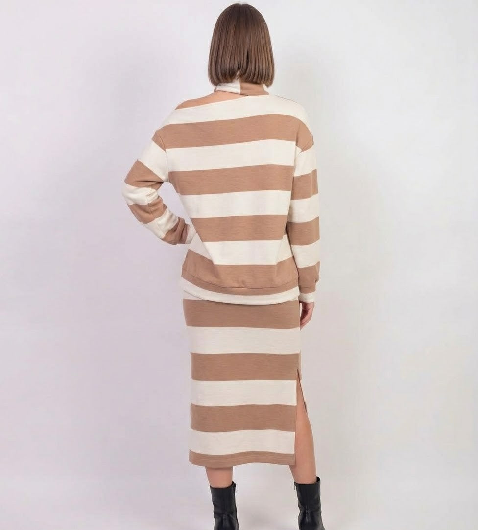 Open shoulder stripe knit top