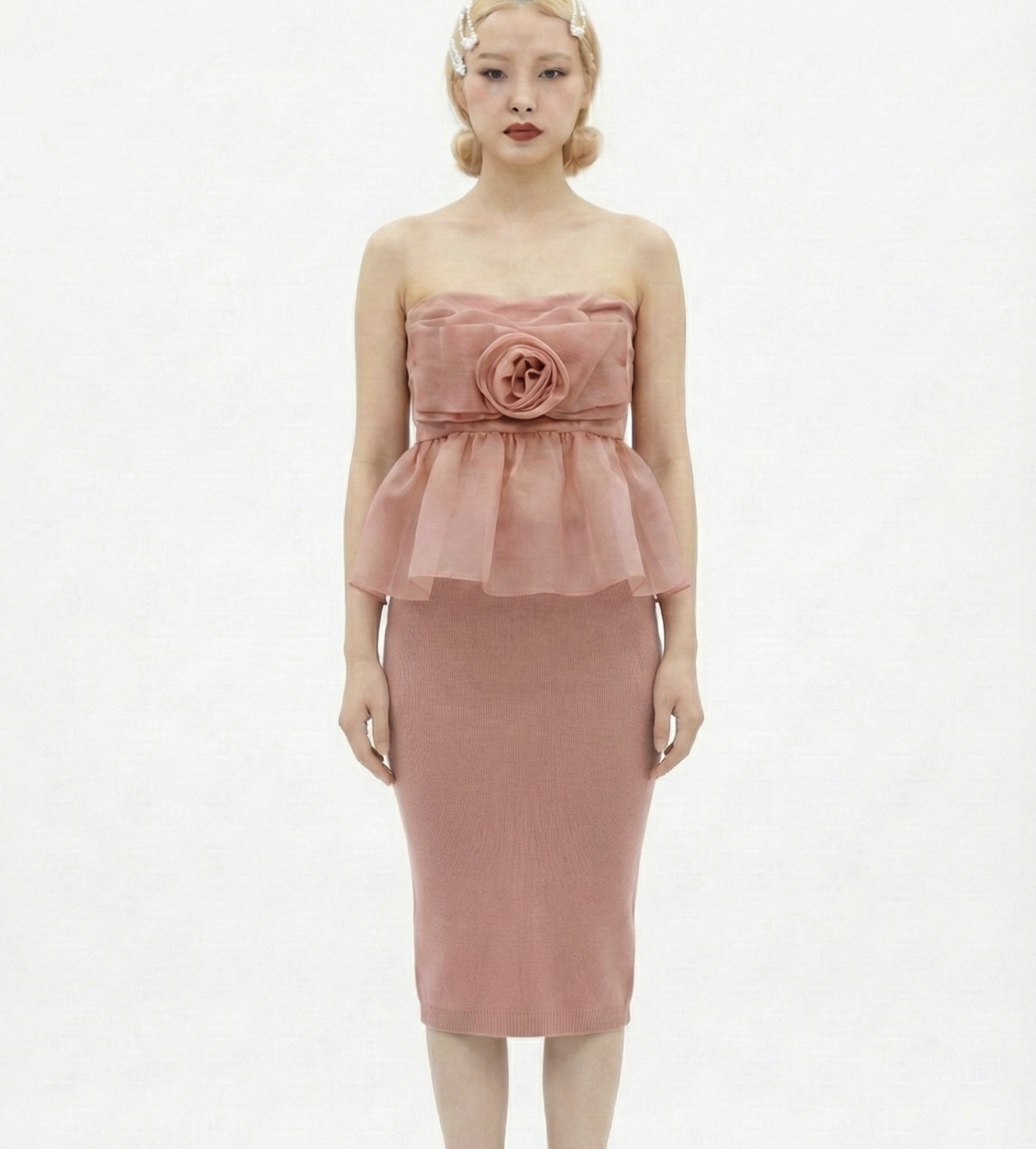 Floral detail organza tube top