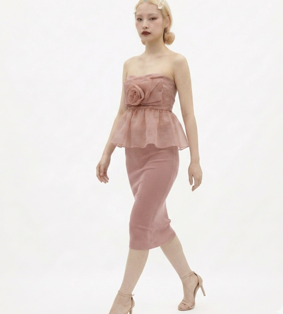 Floral detail organza tube top