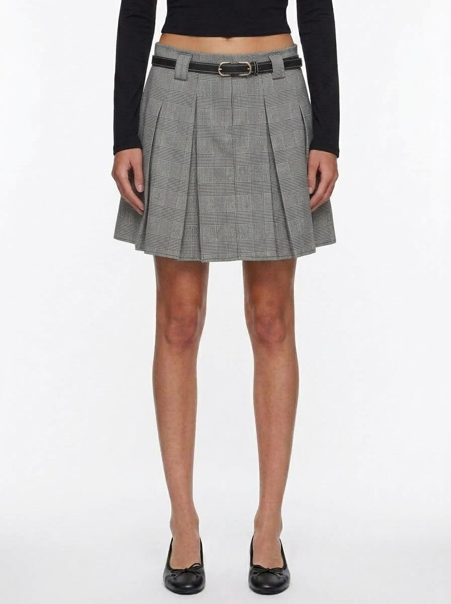 Plaid mini skirt w/ belt