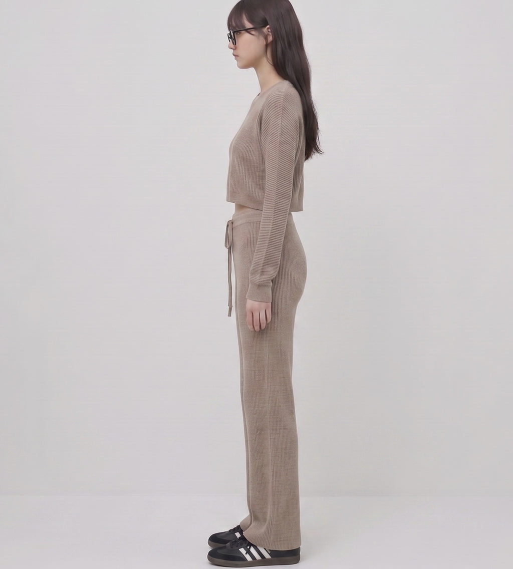 Drop shoulder sweater rib knit top