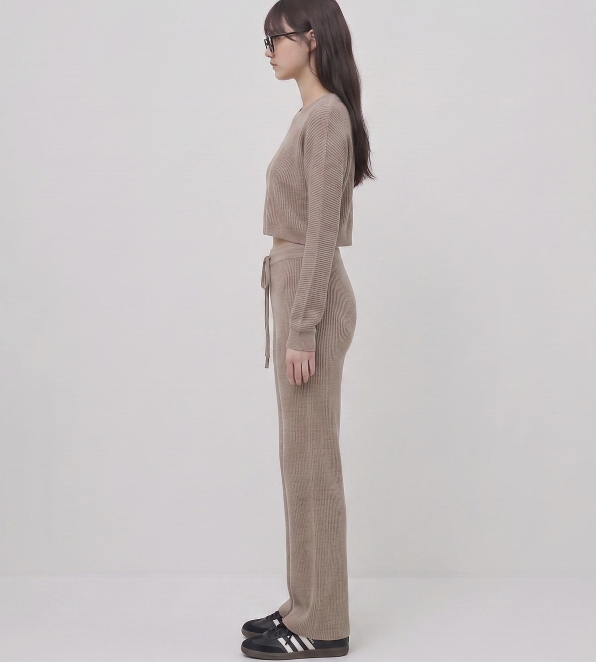 Drop shoulder sweater rib knit top