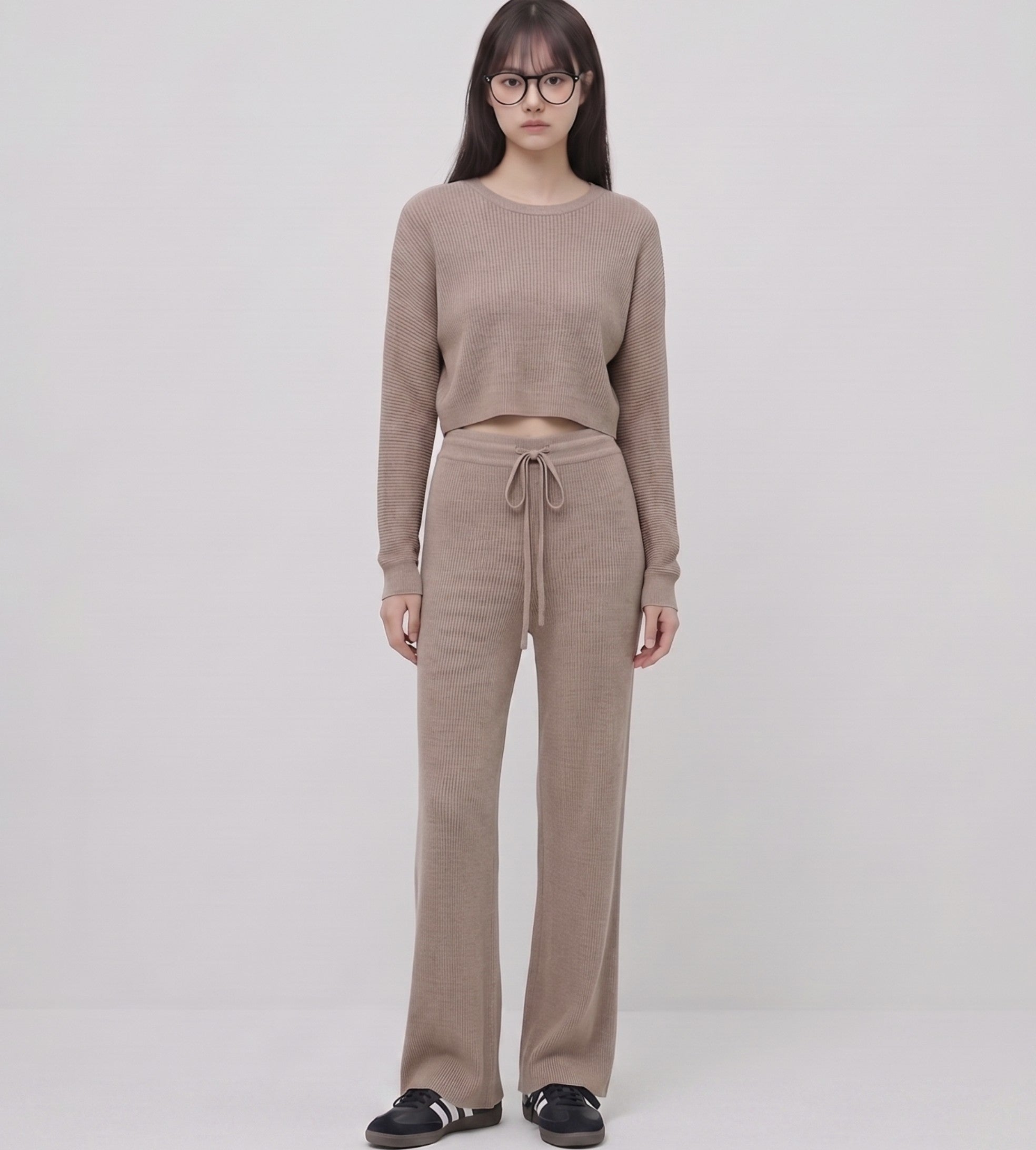 Drop shoulder sweater rib knit top