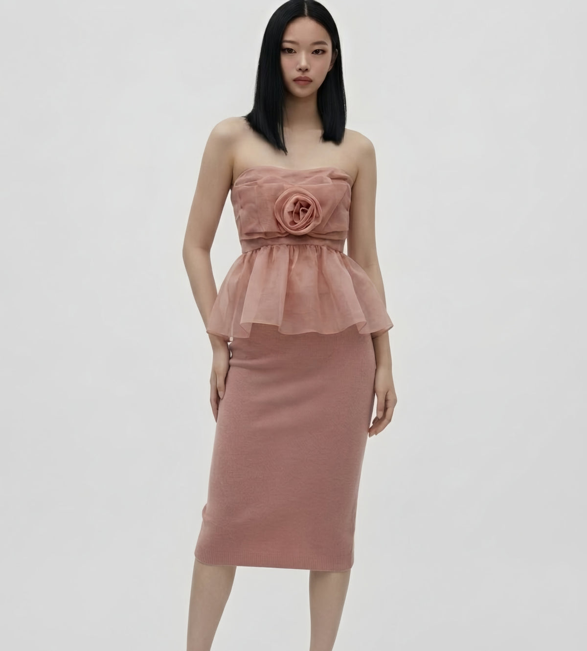 Floral detail organza tube top