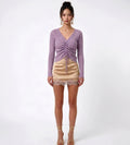 Metallic shirred detail knit top