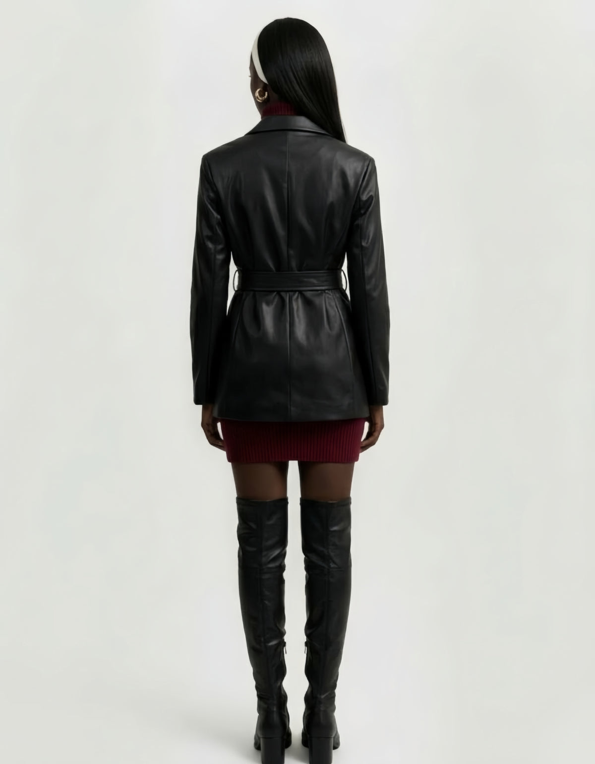 Belted leather blazer