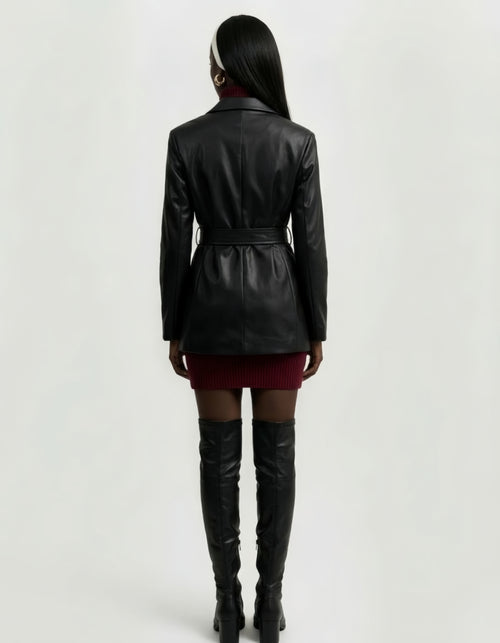 Belted leather blazer