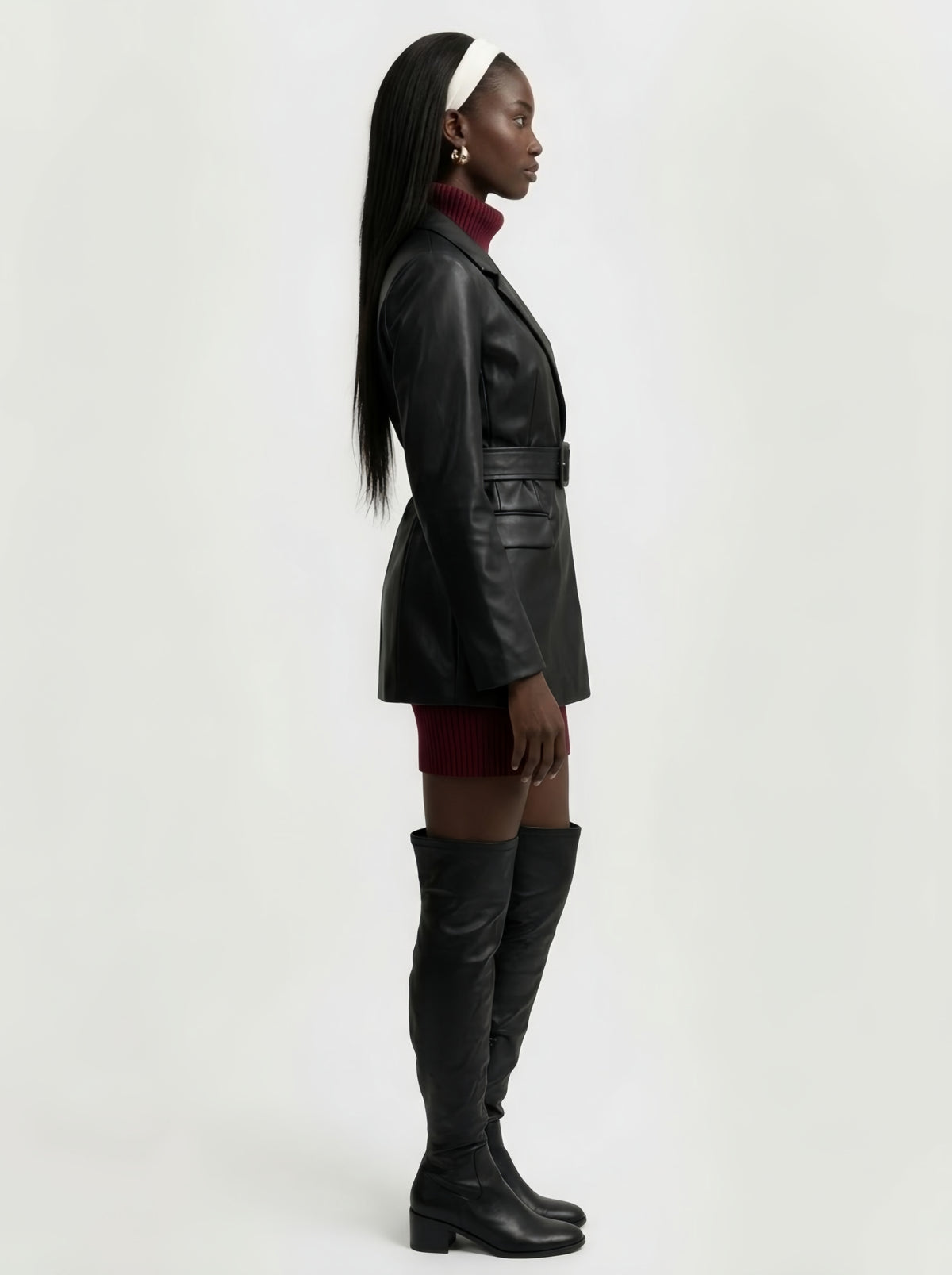 Belted leather blazer