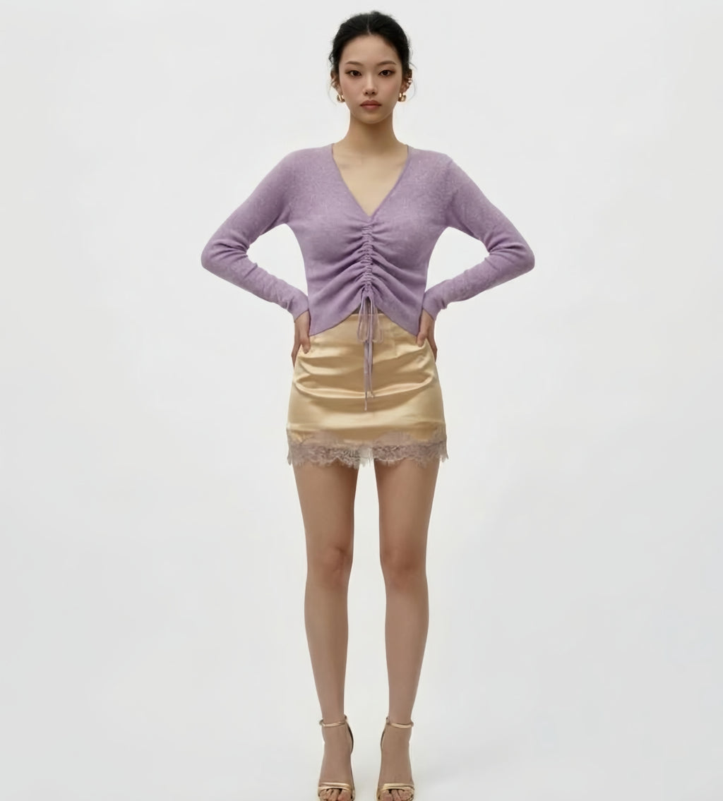 Metallic shirred detail knit top
