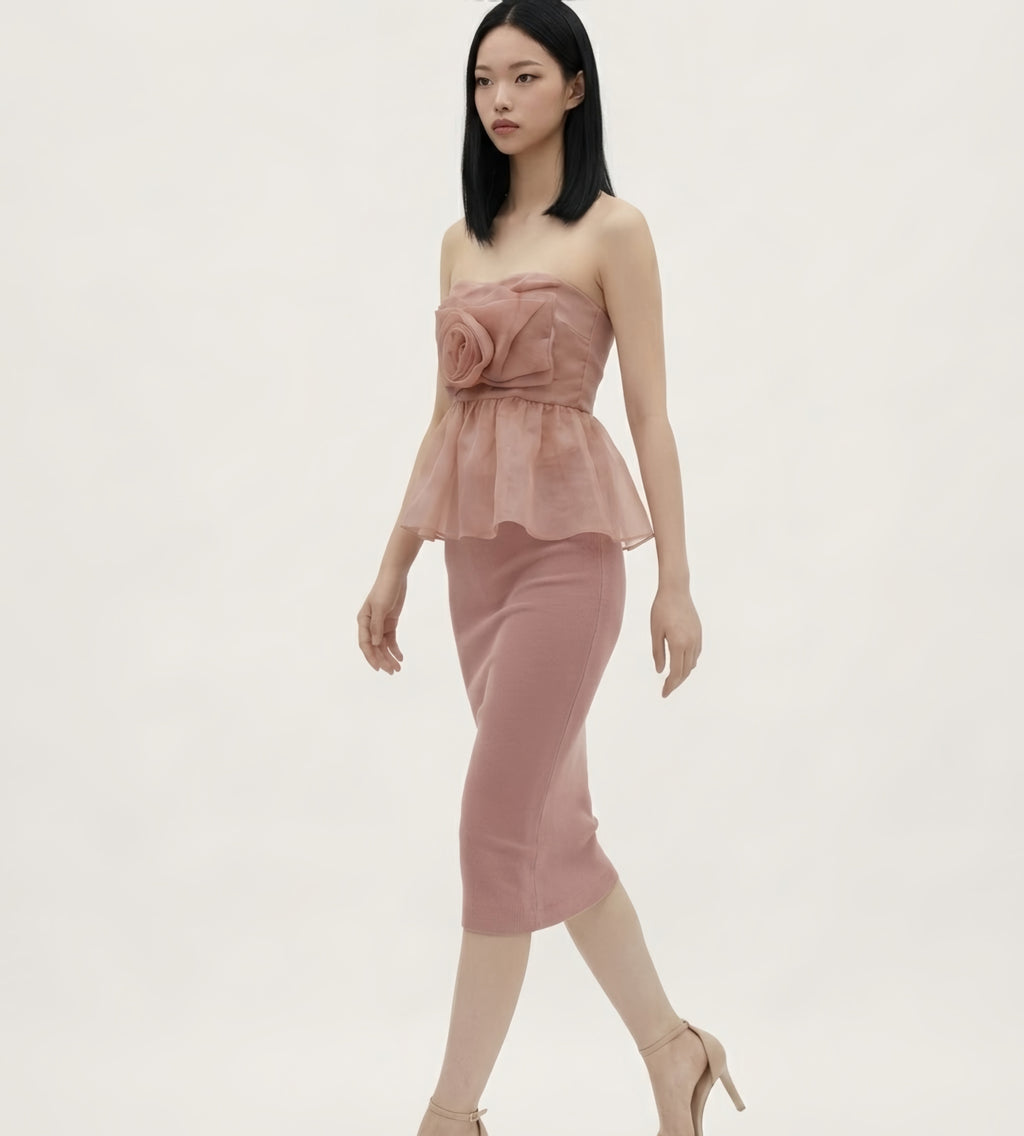Floral detail organza tube top
